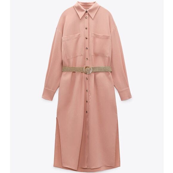ZARA OVERSIZE DRESS WITH BELT PALE PINK - Picture 2 of 8